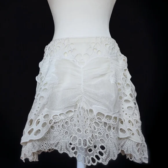 Chloé White Linen Blend Butterfly Lace Mini Skirt - Picture 10 of 17